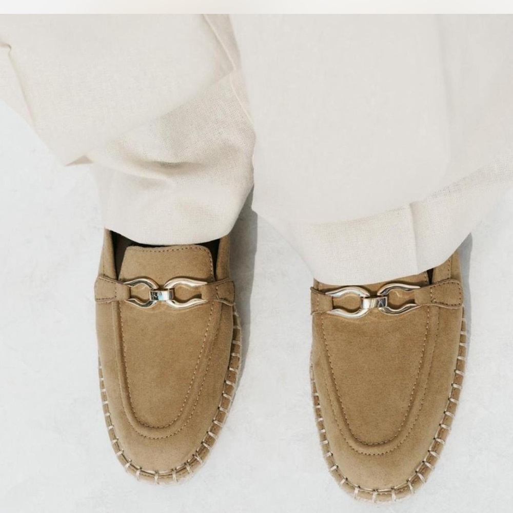 NEW ZARA ESPADRILLE SUEDE  ORNAMENT LOAFER SLIP ON EU 40 US 9